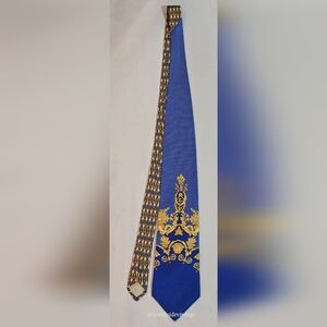 Versace Blue and Gold Baroque Vintage Silk Tie